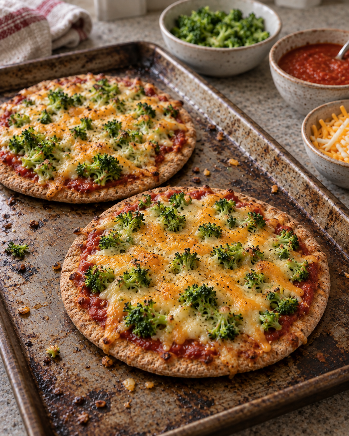 Broccoli Cheddar Pita Pizzas