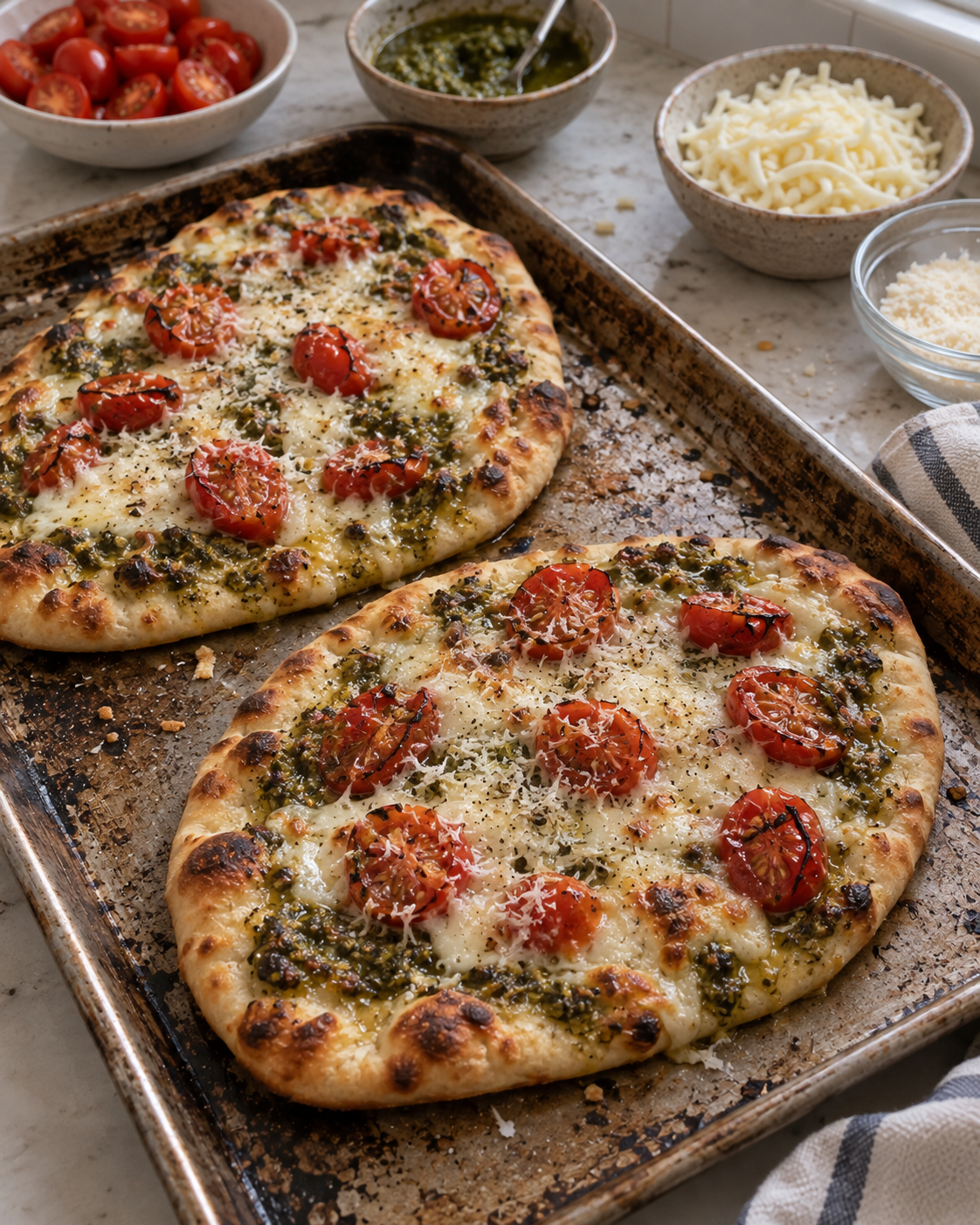 Pesto Tomato Naan Pizza
