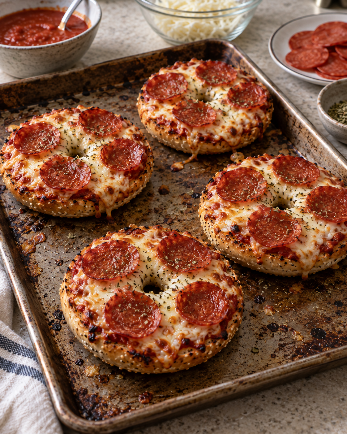 Turkey Pepperoni Pizza Bagels